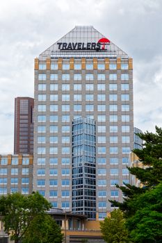 ST PAUL, MN/USA - JUNE 28, 2014: The Travelers Companies Corporate Headquarters.  Travelers is a personal and commercial property casualty insurance company.