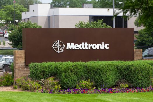 FRIDLEY, MN/USA - JUNE 23, 2014: Medtronic corporate headquarters campus. Medtronicis the world's fourth largest medical device company and is a Fortune 500 company.