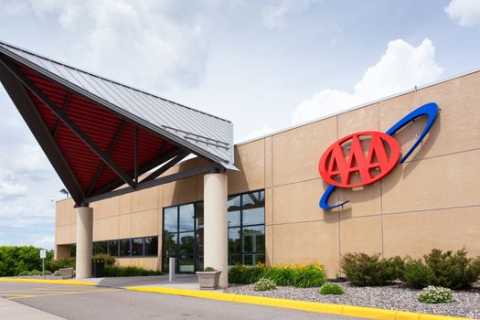 ST. LOUIS PARK, MN/USA - JUNE 23, 2014: AAA Regional Headquarters and service center. The  AAA is a non-profit federation of motor clubs in North America.