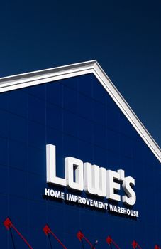 GILROY, CA/USA - MAY 26, 2014: Lowe's Home Improvement Warehouse exterior. Lowe's is an American chain of retail home improvement stores in the United States, Canada, and Mexico.