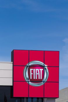 SAN JOSE, CA/USA - MAY 24, 2014: Fiat automobile dealership sign. Fiat is an Italian manufacturer of automobiles and commerical vehicles.