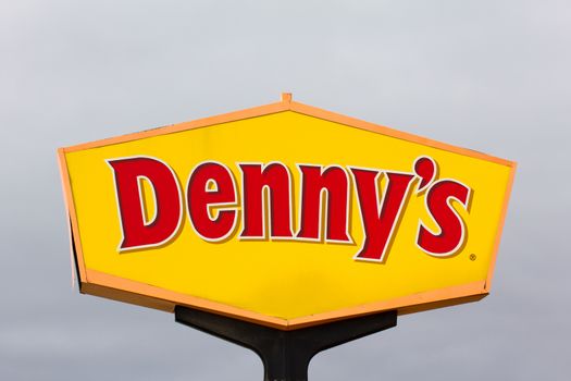 SALINAS, CA/USA - MAY 18, 2014:  Denny's Restuarant Sign.  Denny's is a full-service casual family restaurant chain specializing in breakfast food.