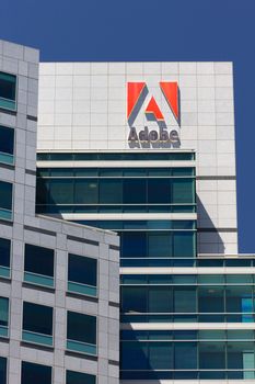 SAN JOSE,CA/USA - MAY 11, 2014: Adobe Systems headquarters in Silicon Valley.  Adobe is a multinational software company that produces and sells multimedia and creativity software.