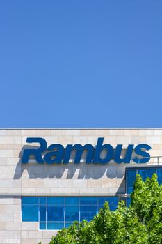 SANTA CLARA, CA/USA - MAY 11, 2014: Rambus Corporate Headquarters building in Silicon Valley. Rambus is an American technology licensing company specializing in intellectual property-based litigation.