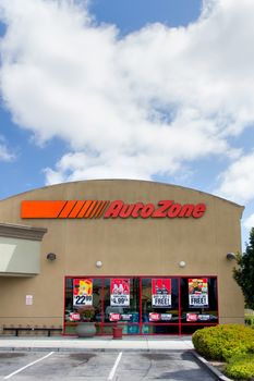 SALINAS, CA/USA - APRIL 27, 2014:  Auto Zone car parts store. AutoZone is the second-largest retailer of aftermarket automotive parts and accessories in the United States.