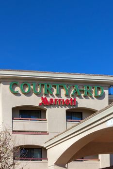 SALINAS, CA/USA - APRIL 23, 2014: Courtyard by Marriot motel exterior. Courtyard by Marriott is a brand of hotels owned by Marriott International designed for business travelers.