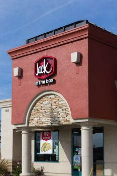 SALINAS, CA/USA - APRIL 8, 2104: Jack in the Box Restaurant exterior. Jack in the Box is an American fast-food restaurant chain with  2,200 locations, primarily serving the West Coast of the United States.