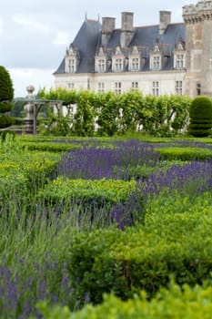 Gardens and Chateau de Villandry  in  Loire Valley in France 