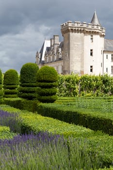 Gardens and Chateau de Villandry  in  Loire Valley in France 