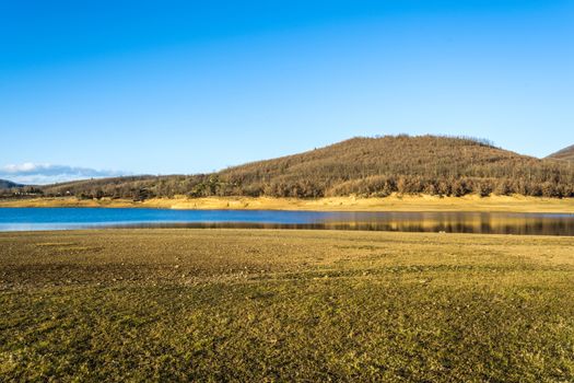 Lake Plastira at central Greece at blue sky 