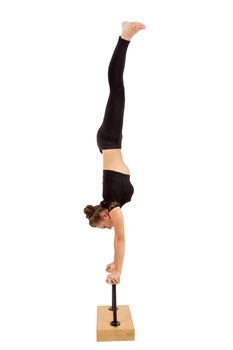 beauty contortionist practicing gymnastic yoga isolated on white background, Young professional gymnast woman