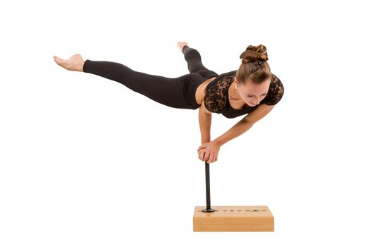 beauty contortionist practicing gymnastic yoga isolated on white background, Young professional gymnast woman