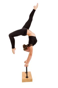 beauty contortionist practicing gymnastic yoga isolated on white background, Young professional gymnast woman