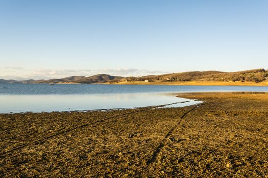 Lake Plastira at central Greece at blue sky 