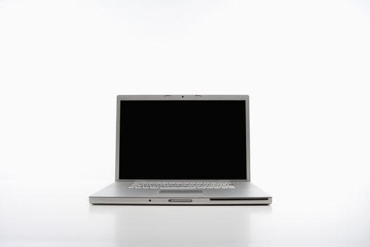 open silver laptop computer isolated on white background - clipping path