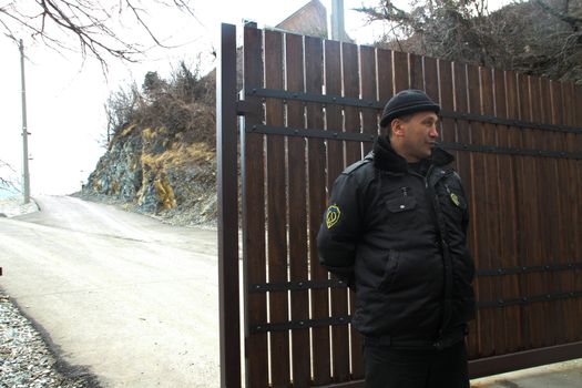 Krasnodar region, Russia - March 23, 2012. The guard near villas Krasnodar Governor Tkachev