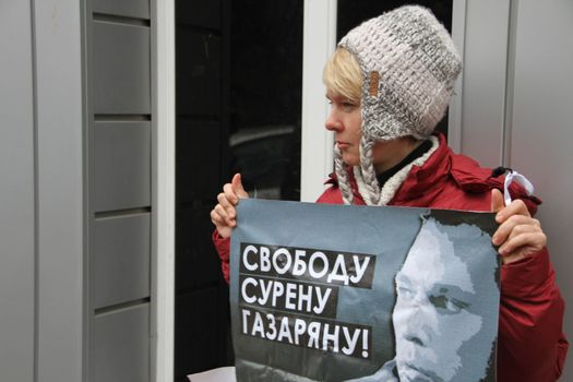 Tuapse, Krasnodar region, Russia - March 23, 2012. The ecologist Evgenia Chirikova on picket in support of the arrested ecologist Suren Gazaryan