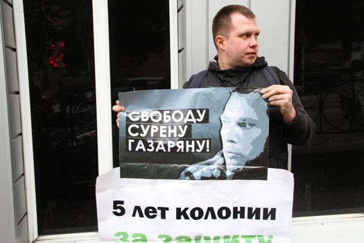 Tuapse, Krasnodar region, Russia - March 23, 2012. politician Nikolay Lyaskin on picket in support of the arrested ecologist Suren Gazaryan