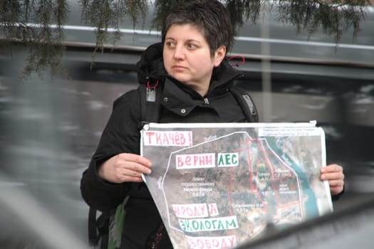 Tuapse, Krasnodar region, Russia - March 23, 2012. The ecological activist Olga Noskovets on picket in support of the arrested Suren Gazaryan
