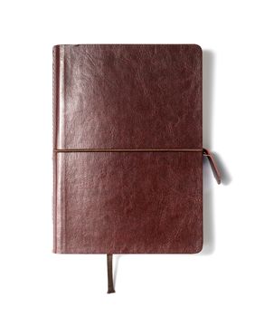 Brown leather notebook on a white background