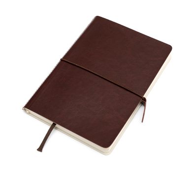 Brown leather notebook on a white background