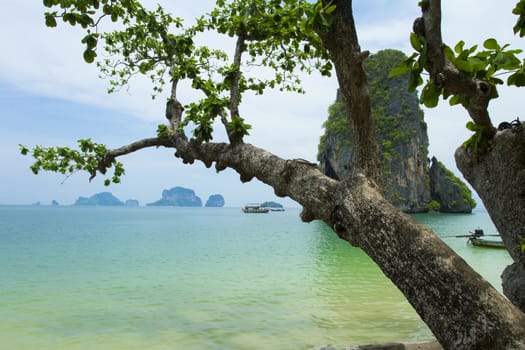 Tropical beach, traditional long tail boats, Andaman Sea, Thailand