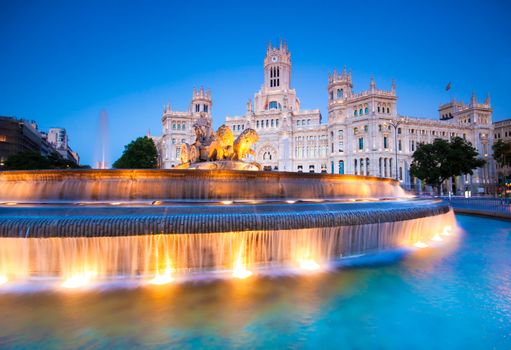 Plaza de la Cibeles (Cybele's Square) - Central Post Office (Palacio de Comunicaciones), Madrid, Spain.