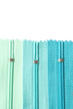 Clothing zipper pastel green and blue set isolated on white background