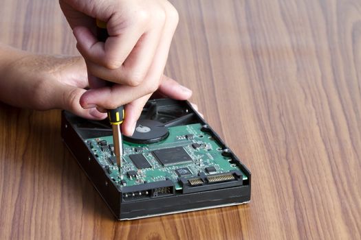 Inside view of hard disk computer ,Repair circuit boards