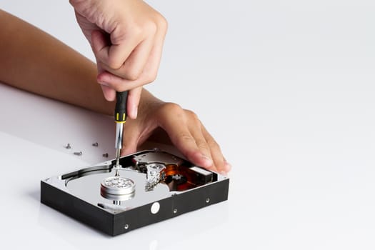 Inside view of hard disk computer ,Repair circuit boards