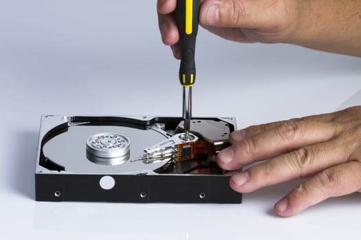 Inside view of hard disk computer ,Repair circuit boards