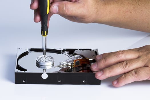 Inside view of hard disk computer ,Repair circuit boards