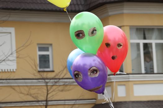 Moscow, Russia - April 19, 2012. The balloons symbolizing the arrested participants of Pussy Riot. . Near the building of the Tagansky court to an unauthorized action there were supporters of the verdict of not guilty for arrested.