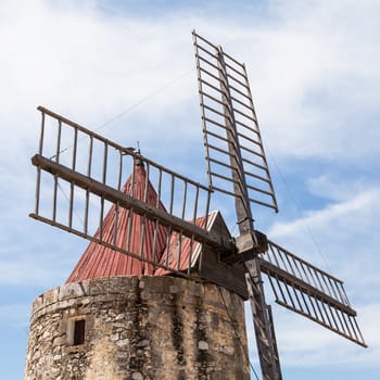 Provence region, France. Fontvieille old mill, made of stone and wood