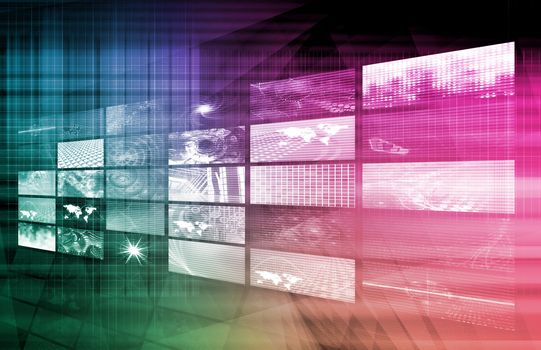 Media Telecommunications Concept with Video Wall Art
