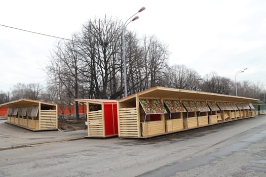 Moscow, Russia - April 19, 2012. In the spring the park prepares for reception of visitors, works on decoration of park are conducted. Empty malls before start of a season