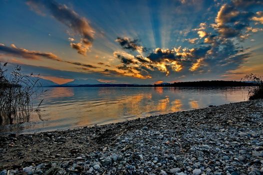 Sunset at lake Chiemsee in Germany