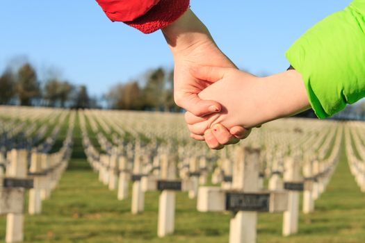 children walk hand in hand for peace world war 1