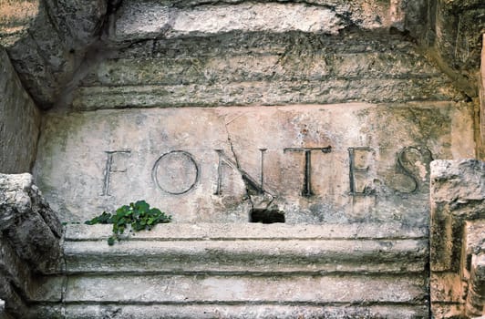 Fragment of ancient Rimondi fountain, built in the sixteenth century. The landmark of the town of Rethymno, Crete, Greece.