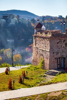 Brasov, Romania - November 7, 2012: Detail of old fortress "Cetatuia" on a sunny autumn day, Brasov, Romania