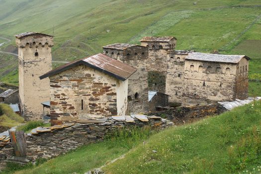 Traditional houses in Swanetia, Ushguli, Georgia, Europe