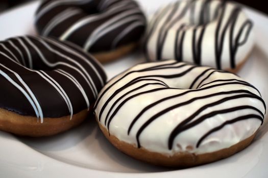 Closeup of delicious donut  with chocolate on top
