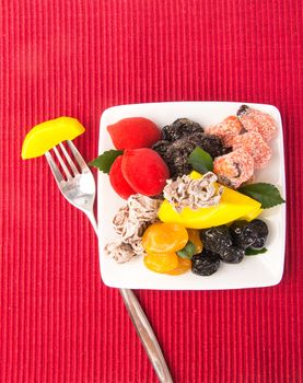 preserved fruits & Dried fruits. Food Snack on Background
