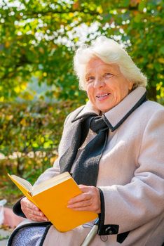 old pensioner reading a book in the park