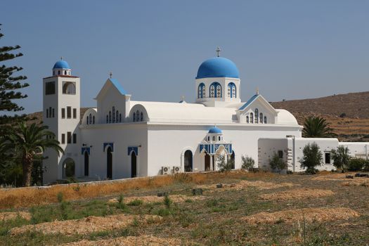 A typical church with blue dome in Naxos