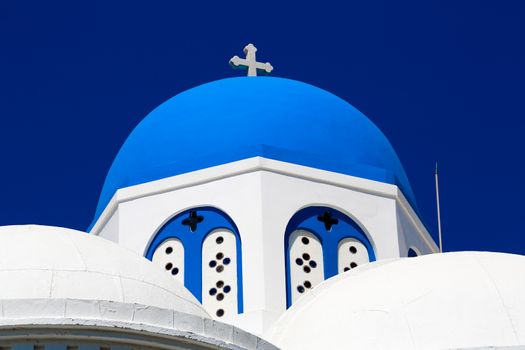 A typical church with blue dome in Naxos