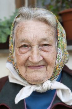 portrait of 82 years old peasant woman from southern bohemia