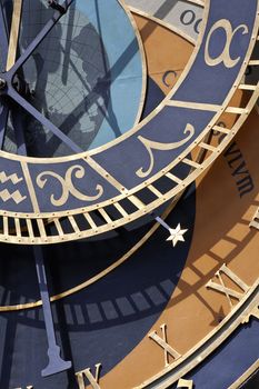 detail of astronomical clock of old town hall, old town square, prague