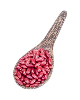 Kidney Bean on wooden ladle isolated on white background