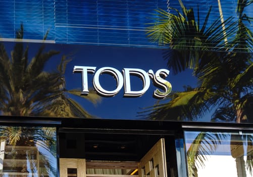 BEVERLY HILLS, CA/USA - JANUARY 3, 2015: Tod's retail store exterior. Tod's Group is an Italian company which produces luxury shoes and other leather goods.